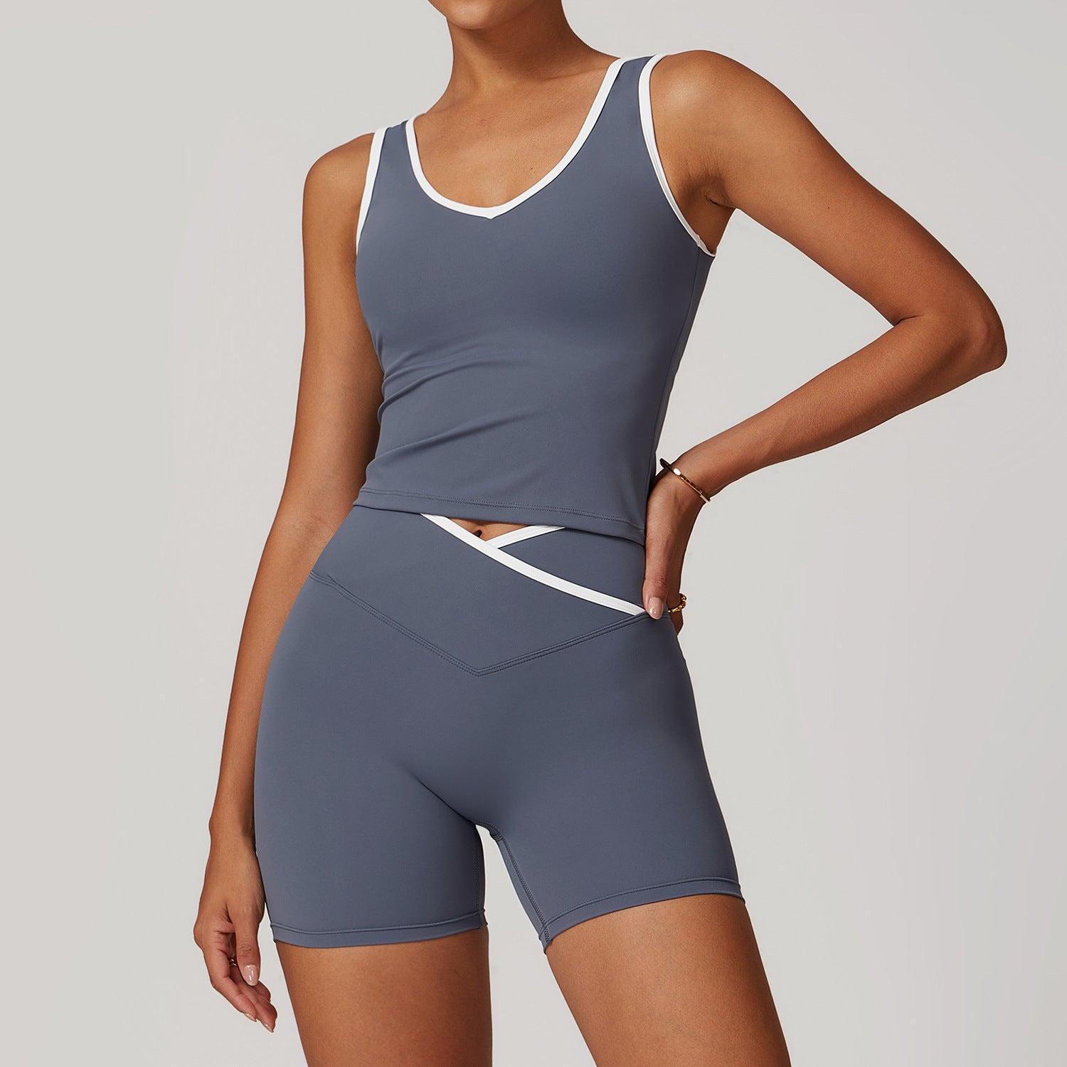 Contrast Trim Nude Feel Activewear Set – Choose Your Top + Bottom Combo