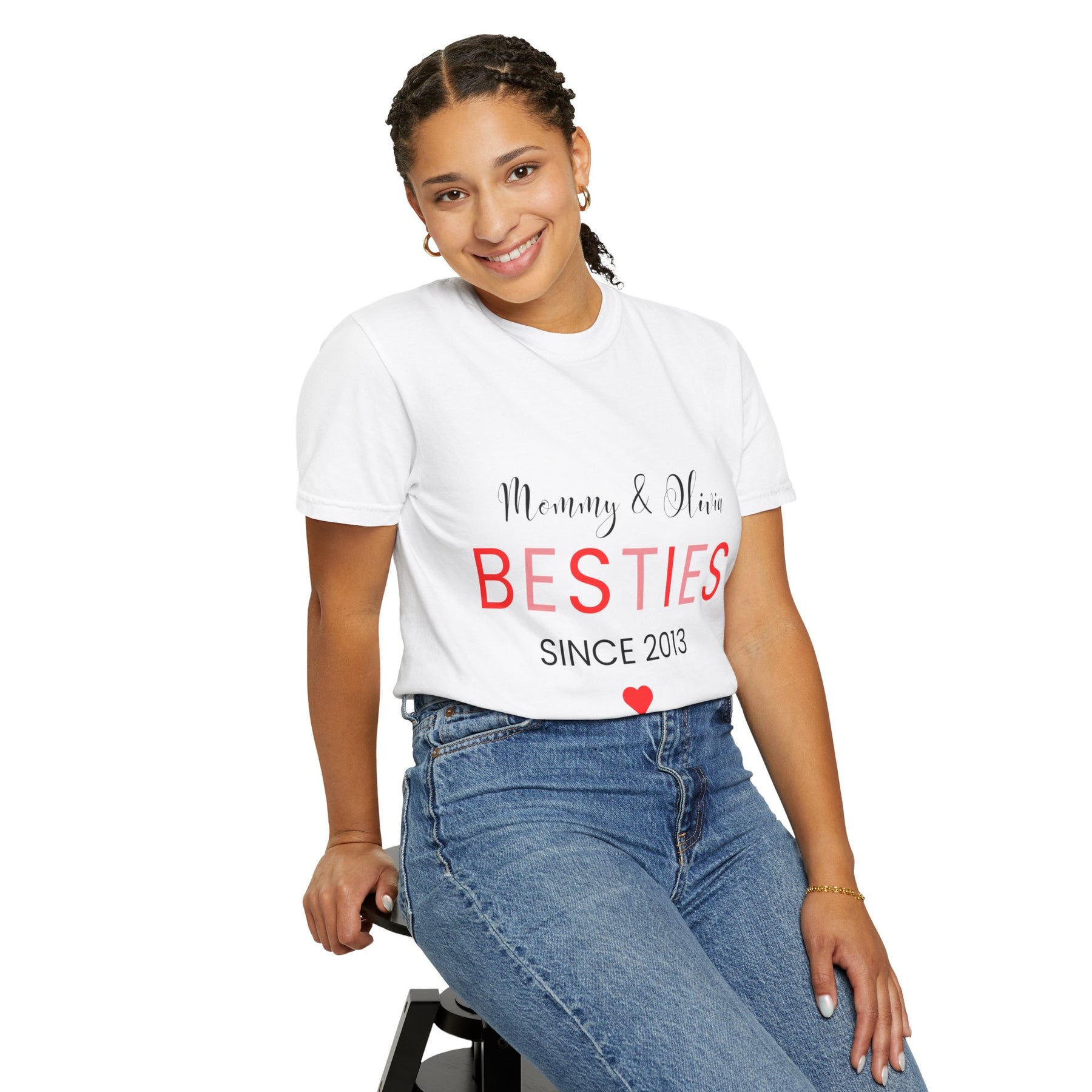 Besties Unisex Garment-Dyed T-Shirt - Mommy & Olivia Since 2013 Love Tee