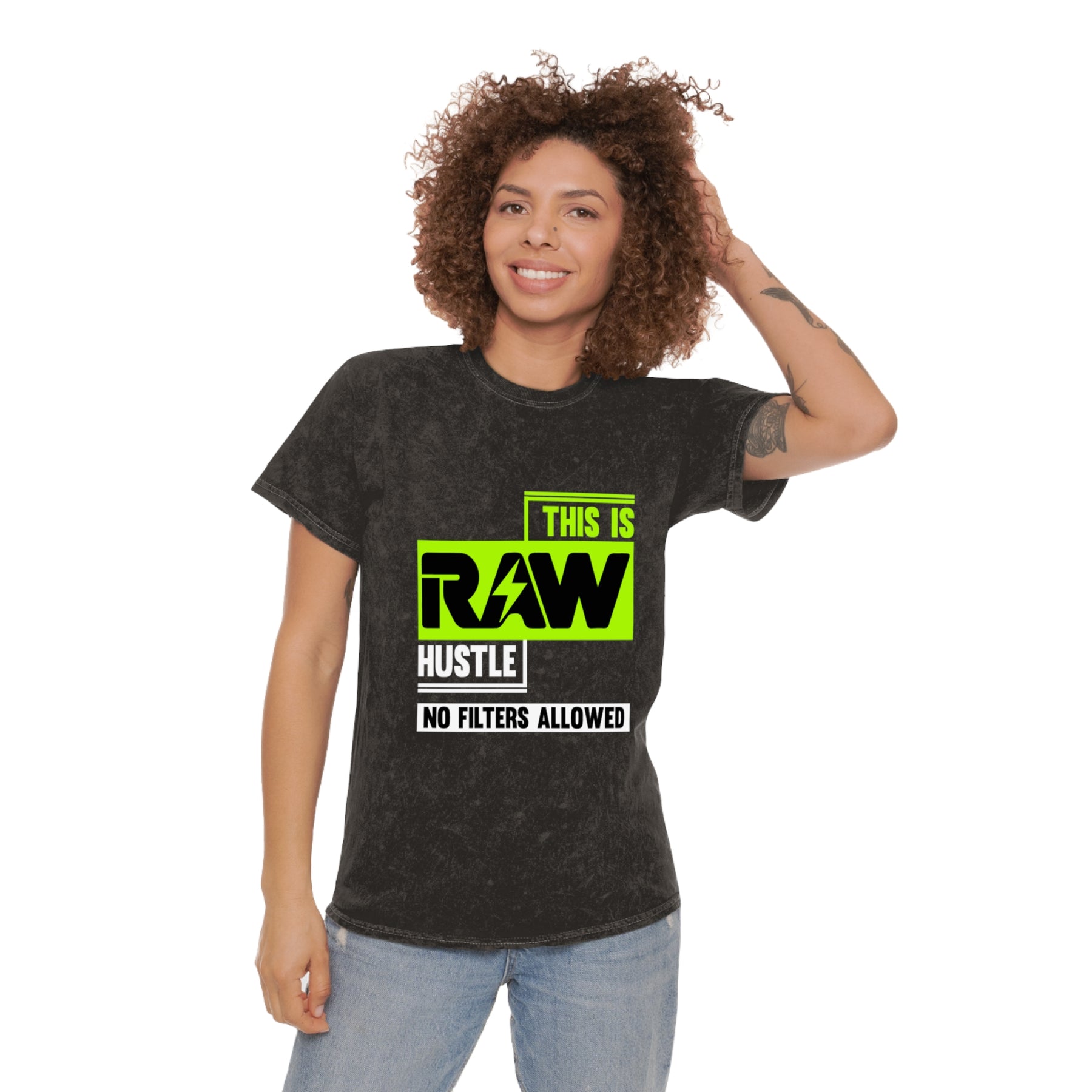 This is RAW Hustle No Filters Allowed Washed Gym Shirt