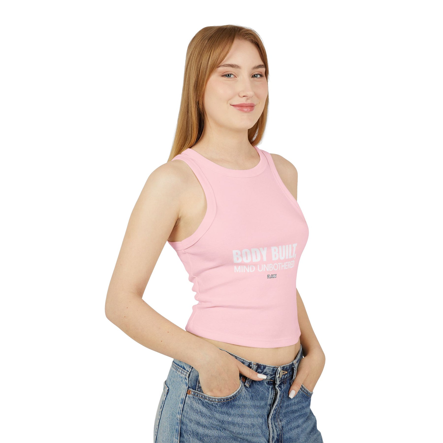 Body Built, Mind Unbothered. Women's Micro Rib Racer Tank Top